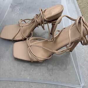 Tan calf tie high heel